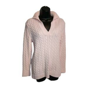 L.L.Bean Womans Medium Long Sleeve Cable Knit Sweater Soft Pink coquette Y2K